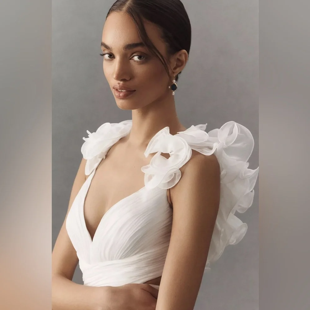 MAC DUGGAL
Ruffle-Sleeve V-Neck Tiered Chiffon Maxi Dress Anthropologie - Picture 4 of 17